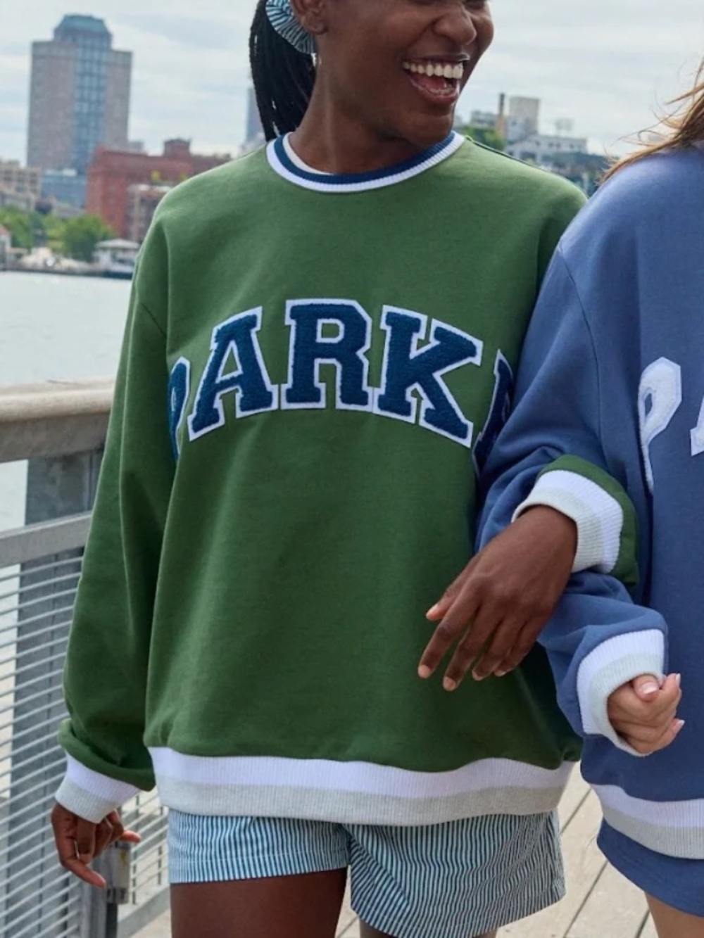 Parke Vintage Varsity Crewneck Sweatshirt in Color Matcha Green, Size XXL